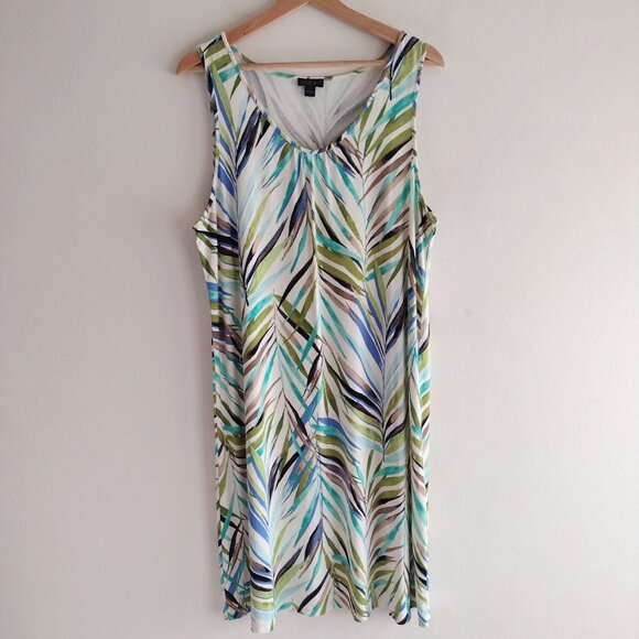J. Jill Dresses & Skirts - J Jill Wearever Collection Tropical Print Dress L Flowy Knit Easy Wear Midi